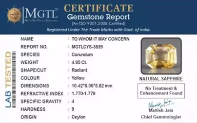 Ceylon Yellow Sapphire - 4.95 Carat Rare Quality CYS-3839