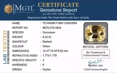 Ceylon Yellow Sapphire - 8.33 Carat Rare Quality CYS-3845