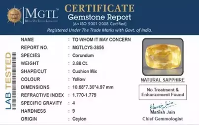 Ceylon Yellow Sapphire - 3.88 Carat Limited Quality CYS-3856