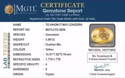 Ceylon Yellow Sapphire - 3.99 Carat Prime Quality CYS-3858