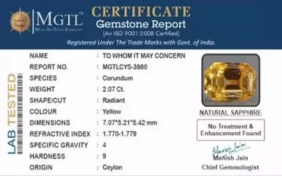 Ceylon Yellow Sapphire - 2.07 Carat Limited Quality CYS-3860