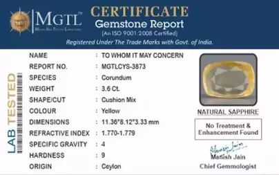 Ceylon Yellow Sapphire - 3.6 Carat Fine Quality CYS-3873