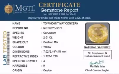 Ceylon Yellow Sapphire - 2.01 Carat Prime Quality CYS-3879