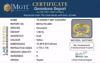 Ceylon Yellow Sapphire - 1.86 Carat Limited Quality CYS-3881