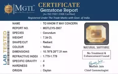 Ceylon Yellow Sapphire - 7.34 Carat Prime Quality CYS-3907