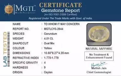 Ceylon Yellow Sapphire - 4.01 Carat Prime Quality CYS-3944