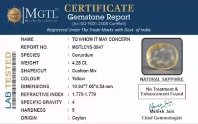 Ceylon Yellow Sapphire - 4.28 Carat Prime Quality CYS-3947