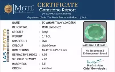 Zambian Emerald - 5.13 Carat Prime Quality  EMD-9532