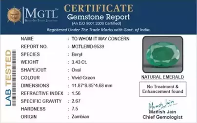 Zambian Emerald - 3.43 Carat Prime Quality  EMD-9539