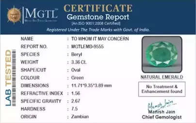 Zambian Emerald - 3.36 Carat Prime Quality  EMD-9555