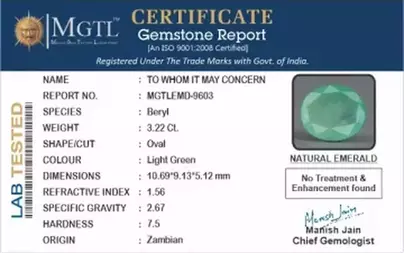 Zambian Emerald - 3.22 Carat Prime Quality  EMD-9603