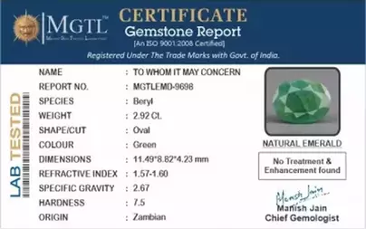 Zambian Emerald - 2.92 Carat Prime Quality  EMD-9698