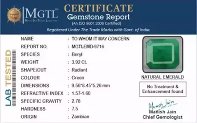 Zambian Emerald - 3.92 Carat Prime Quality  EMD-9716