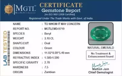 Zambian Emerald - 3.10 Carat Rare Quality  EMD-9719