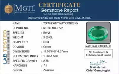 Zambian Emerald - 3.09 Carat Rare Quality  EMD-9722