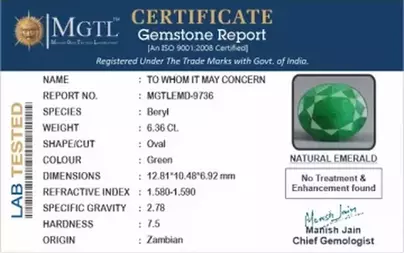 Zambian Emerald - 6.36 Carat Fine Quality  EMD-9736