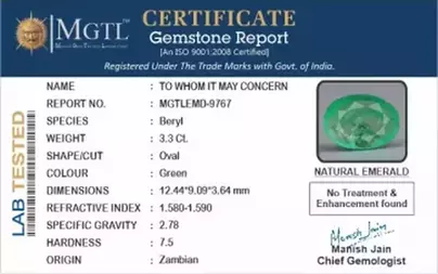 Zambian Emerald - 3.3 Carat Prime Quality  EMD-9767