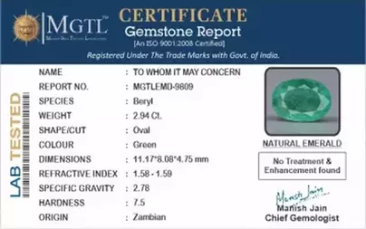 Zambian Emerald - 2.94 Carat Prime Quality  EMD-9809