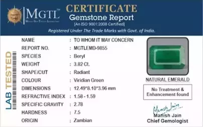 Zambian Emerald - 3.82 Carat Prime Quality  EMD-9855