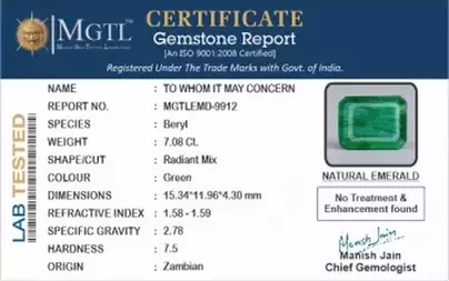 Zambian Emerald - 7.08 Carat Prime Quality  EMD-9912