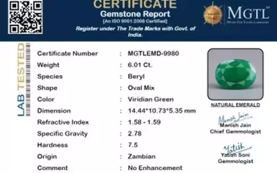 Zambian Emerald - 6.01 Carat Prime Quality  EMD-9980