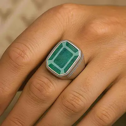 Luxury Handmade 925 Silver Emerald For Men
