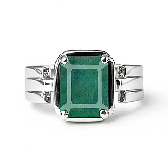 Unique Crafted Sterling Silver Emerald Stone Ring for Men
