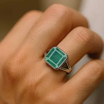 Traditional 925 Sterling Silver Emerald Ring for Men
