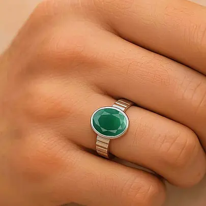 Classic Sterling Silver Emerald Gemstone Ring for Male