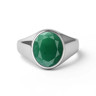 Oval Shape Emerald 925 Silver Ring for Men