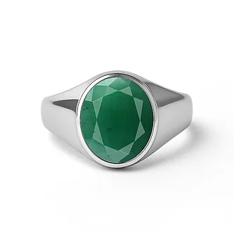 Oval Shape Emerald 925 Silver Ring for Men