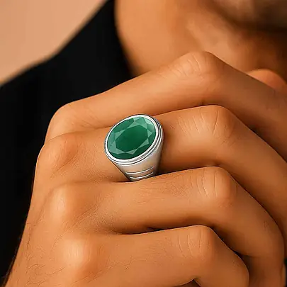 Authentic 925 Sterling Silver Emerald Ring for Him