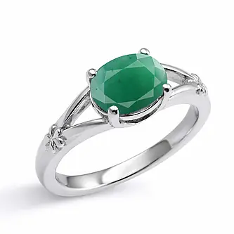 Modern Women's Sterling Silver Oval Emerald Ring