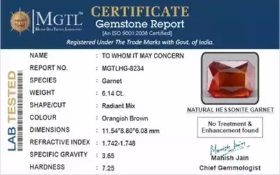 Ceylon Hessonite Garnet  6.14 Carat Rare Quality  HG-8234