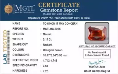 Ceylon Hessonite Garnet  5.17 Carat Limited Quality  HG-8236