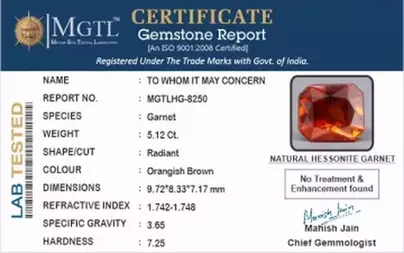 Ceylon Hessonite Garnet  5.12 Carat Limited Quality  HG-8250