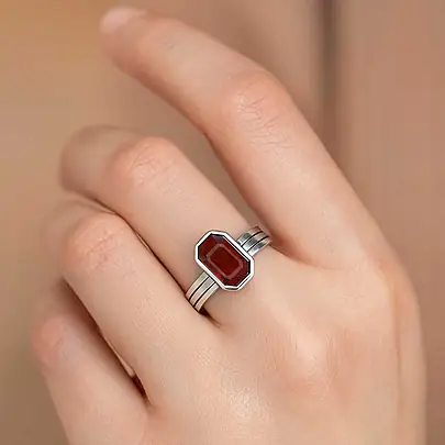 Classic 925 Sterling Silver Hessonite Gomed Gemstone Ring for Women
