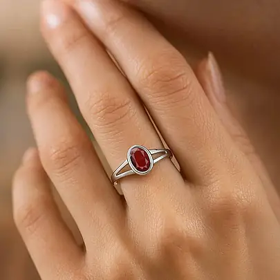 Premium Royal Sterling Silver Hessonite Gomed  Ring for Her