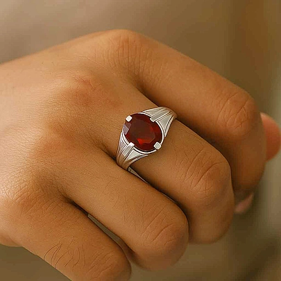 Bold Designer 925 Silver Hessonite Gomed Ring for Him