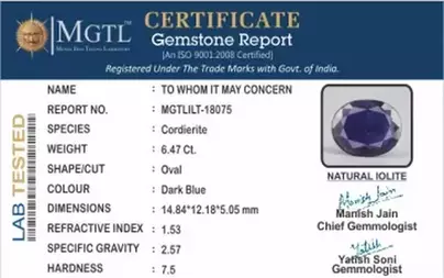 Madagascar Iolite - 6.47 Carat Prime Quality | ILT-18075