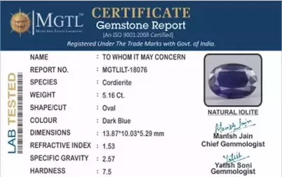 Madagascar Iolite - 5.16 Carat Prime Quality | ILT-18076