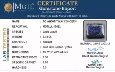 Natural Lapis Lazuli - 9.48 Carat Limited - Quality  LL-15632