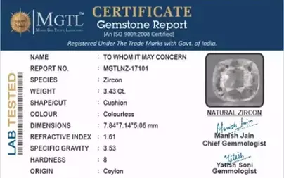 Ceylon Natural Zircon - 3.43 Carat  Limited Quality NZ-17101