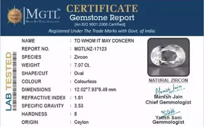 Ceylon Natural Zircon - 7.07 Carat  Limited Quality NZ-17123