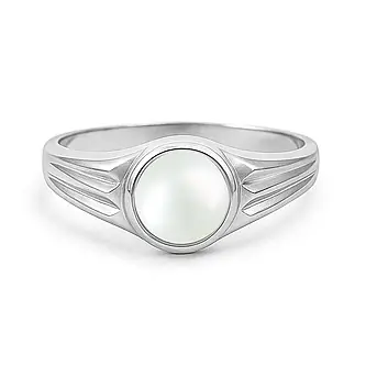 Unique Crafted Sterling Silver Pearl Stone Ring for Men