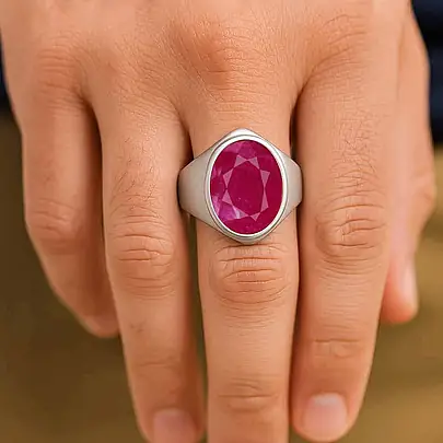 Elegant Sterling Silver Ruby (Manik) Ring for Men