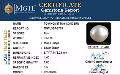 Venezuela Pearl - 3.53 Carat Limited Quality  SSP-8775