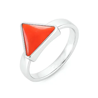 Vintage 925 Sterling Silver Triangle Red Coral Stone Women’s Ring