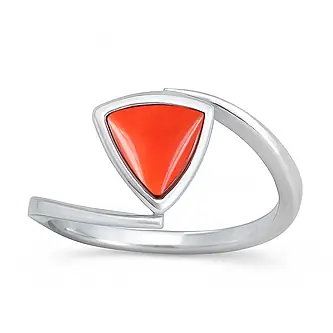 Classic Regal 925 Sterling Silver Triangle Red Coral Stone Women’s Ring
