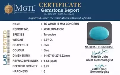 Irani Turquoise - 4.97 Carat Prime Quality TQS-13588